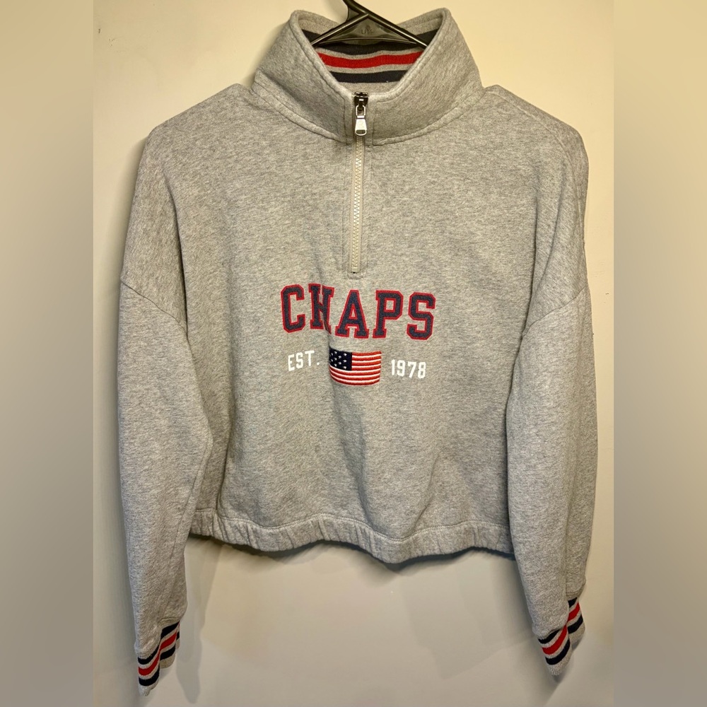 Chaps Cropped Quarter Zip Sweatshirt USA Flag Logo Preppy Size M USA
